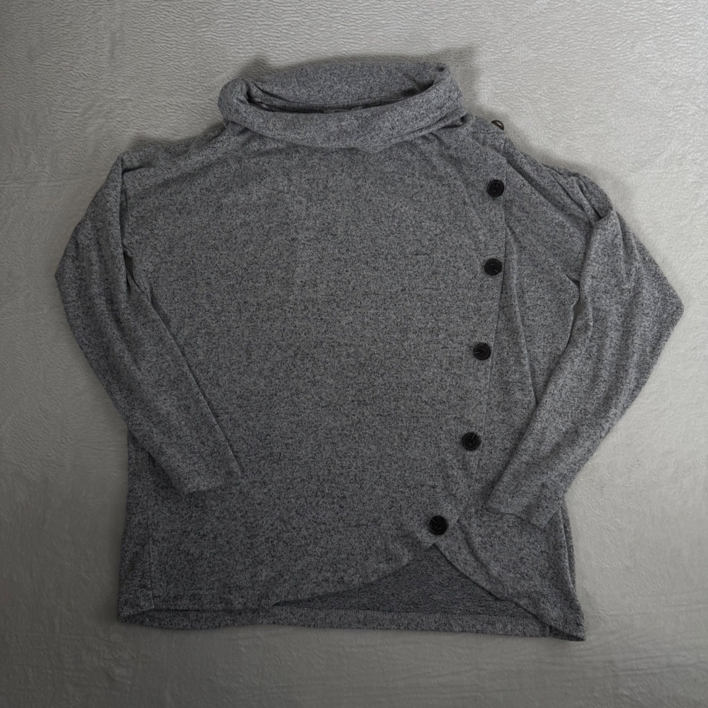 89th + Madison Womens Grey Cowl Neck Asymmetrical Button Knit Top Medium